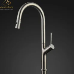 MaestroBath 1.8 GPM Brezza Modern ADA Kitchen Faucet With 2 Jets, Brushed Nickel, Lead-Free Brass, KIT-BRZ-BNI