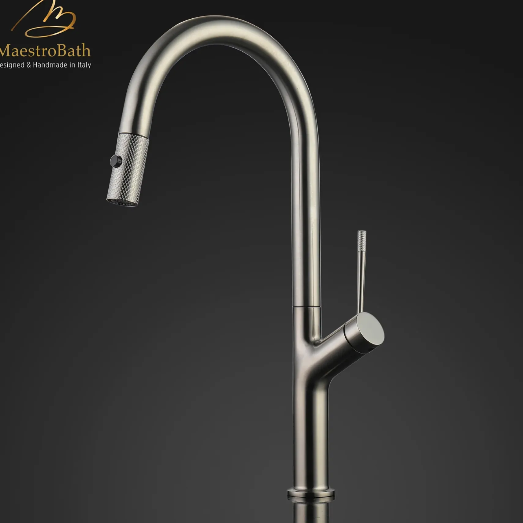 MaestroBath 1.8 GPM Brezza Modern ADA Kitchen Faucet With 2 Jets, Brushed Nickel, Lead-Free Brass, KIT-BRZ-BNI