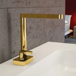 MaestroBath 1.2 GPM Ninfea Luxury Single Handle ADA Bathroom Sink Faucet, Polished Gold, Low, Lead-Free Brass, FAU-NIL-PGL