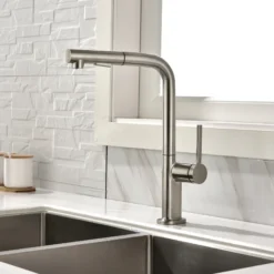 MaestroBath 1.8 GPM Rosa Modern ADA Kitchen Faucet With 2 Jets, Brushed Nickel, Lead-Free Brass, KIT-ROS-BNI