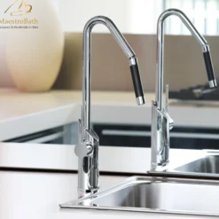 MaestroBath 1.8 GPM Serpente Designer ADA Kitchen Faucet, Chrome, Lead-Free Brass, Polished Chrome, KIT-SER-CHR