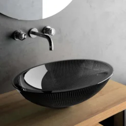 MaestroBath 15" Nebbia Luxury Oval Vessel ADA Bathroom Sink, Black, Crystal, PLI-NEO-BLK