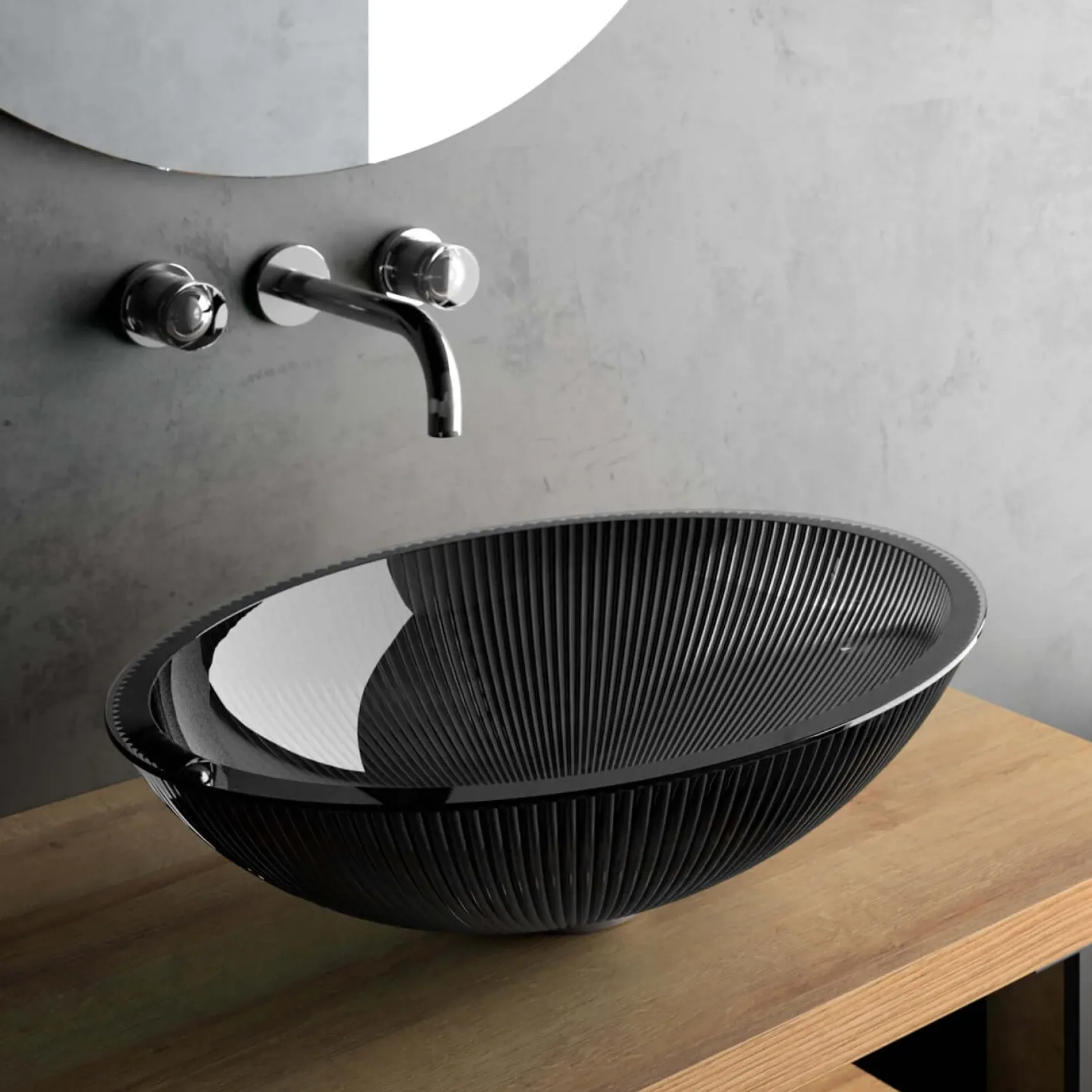 MaestroBath 15" Nebbia Luxury Oval Vessel ADA Bathroom Sink, Black, Crystal, PLI-NEO-BLK