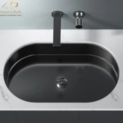 MaestroBath 15" Raggio Modern Oval Under-Mount ADA Rectangle Bathroom Sink, Gun Metal, Stainless Steel, STN-RAG-GUM