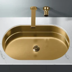 MaestroBath 15" Raggio Modern Oval Under-Mount ADA Rectangle Bathroom Sink, Brushed Gold, Stainless Steel, STN-RAG-BRG