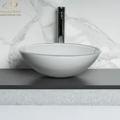 MaestroBath 17" Verona Round Crystal ADA Bathroom Sink, White, Tempered glass, SIN-VER-WHT
