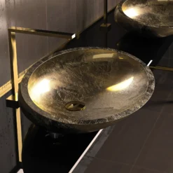 MaestroBath 16" Vetro Cigno Max Vessel ADA Oval Bathroom Sink, Gold Leaf, Resin and Glass, Matt Gold Leaf, VET-CIM-GLL