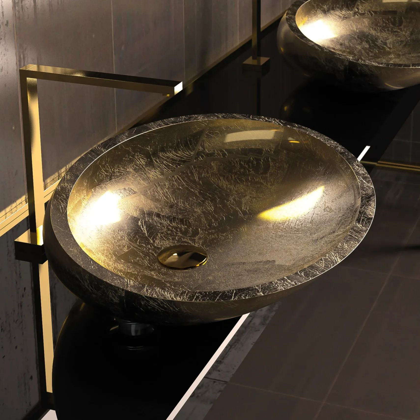 MaestroBath 16" Vetro Cigno Max Vessel ADA Oval Bathroom Sink, Gold Leaf, Resin and Glass, Matt Gold Leaf, VET-CIM-GLL