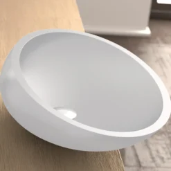 MaestroBath 14" Vetro Cigno Vessel ADA Oval Bathroom Sink, White, Resin and Glass, Matt White, VET-CIO-WHT