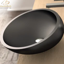 MaestroBath 16" Vetro Cigno Max Vessel ADA Oval Bathroom Sink, Black, Resin and Glass, Matt Black, VET-CIM-BLK
