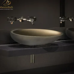 MaestroBath 16" Vetro Cigno Max Vessel ADA Oval Bathroom Sink, Bronze, Resin and Glass, Matt Bronze, VET-CIM-BRZ