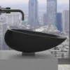 MaestroBath 14" Vetro Cigno Modern ADA Oval Bathroom Sink, Black, Resin and Glass, Matt Black, VET-CIO-BLK