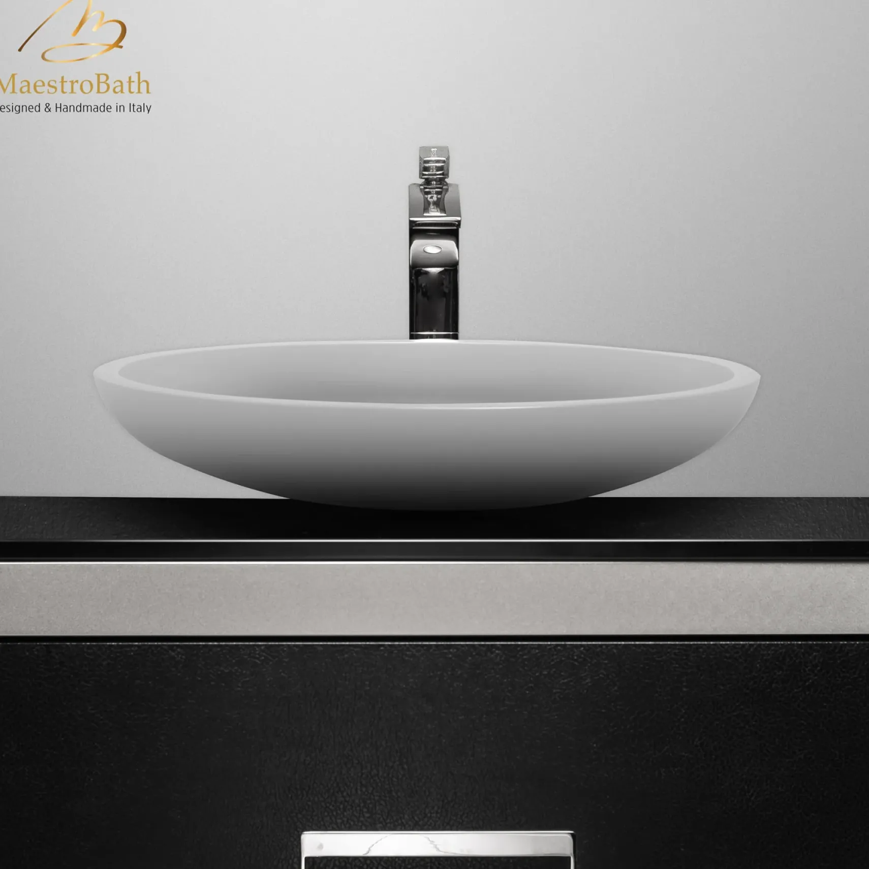 MaestroBath 16" Vetro Cigno Max Vessel ADA Oval Bathroom Sink, White, Resin and Glass, Matt White, VET-CIM-WHT