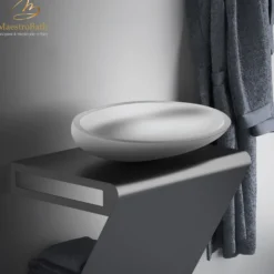 MaestroBath 16" Vetro Cigno Max Vessel ADA Oval Bathroom Sink, White, Resin and Glass, Matt White, VET-CIM-WHT