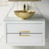 MaestroBath Dante 32" Modern Bathroom Vanity, White and Gold, Wall-mounted, Glass Top: Flat, Wood, VANK-DNT-WG8