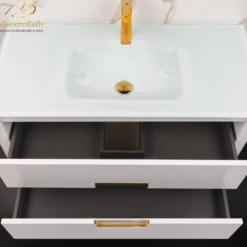 MaestroBath Dante 40" Modern Bathroom Vanity, White and Gold, Wall-mounted, Glass Top: Integrated, Wood, VANK-DNTI-WG10