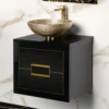 MaestroBath Dante 24" Modern Bathroom Vanity, Black and Gold, Wall-mounted, Glass Top: Integrated, Wood, VANK-DNTI-BG6