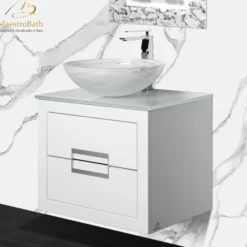 MaestroBath Dante 24" Modern Bathroom Vanity, White and Silver, Wall-mounted, Glass Top: Integrated, Wood, VANK-DNTI-WS6