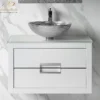 MaestroBath Dante 32" Modern Bathroom Vanity, White and Silver, Wall-mounted, Glass Top: Flat, Wood, VANK-DNT-WS8