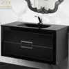 MaestroBath Dante 40" Modern Bathroom Vanity, Black and Silver, Wall-mounted, Glass Top: Integrated, Wood, VANK-DNTI-BS10