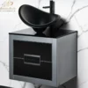 MaestroBath Dante 24" Modern Bathroom Vanity, Silver and Black, Wall-mounted, Glass Top: Flat, Wood, VANK-DNT-SL6