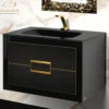 MaestroBath Dante 32" Modern Bathroom Vanity, Black and Gold, Wall-mounted, Glass Top: Integrated, Wood, VANK-DNTI-BG8
