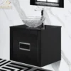 MaestroBath Dante 24" Modern Bathroom Vanity, Black and Silver, Wall-mounted, Glass Top: Flat, Wood, VANK-DNT-BS6