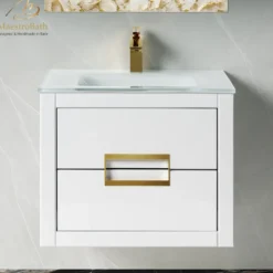 MaestroBath Dante 24" Modern Bathroom Vanity, White and Gold, Wall-mounted, Glass Top: Integrated, Wood, VANK-DNTI-WG6