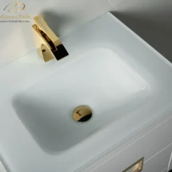 MaestroBath Dante 24" Modern Bathroom Vanity, White and Gold, Wall-mounted, Glass Top: Integrated, Wood, VANK-DNTI-WG6
