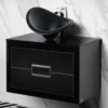 MaestroBath Dante 32" Modern Bathroom Vanity, Black and Silver, Wall-mounted, Glass Top: Flat, Wood, VANK-DNT-BS8