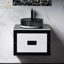 MaestroBath Petalo Luxury Bathroom Vanity, Black and White, 24, Wood, VAN-PTL24-BLW