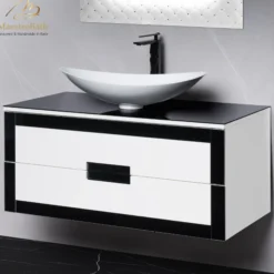 MaestroBath Petalo Luxury Bathroom Vanity, Black and White, 40, Wood, VAN-PTL40-BLW
