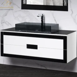 MaestroBath Petalo Luxury Bathroom Vanity, Black and White, 48", Wood, VAN-PTL48-BLW