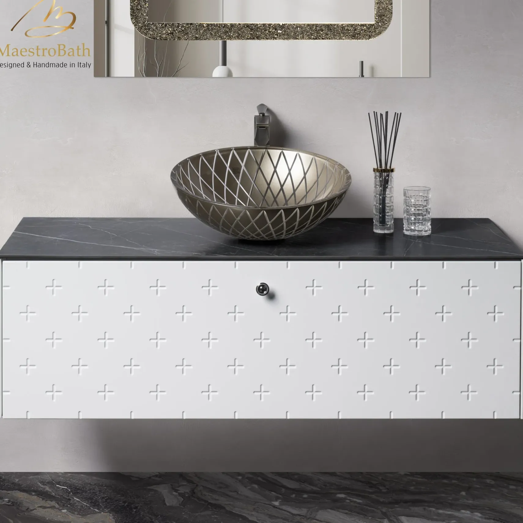 MaestroBath Sogno Modern Bathroom Vanity, White, 40", Wood, VAN-SGN40-WHT