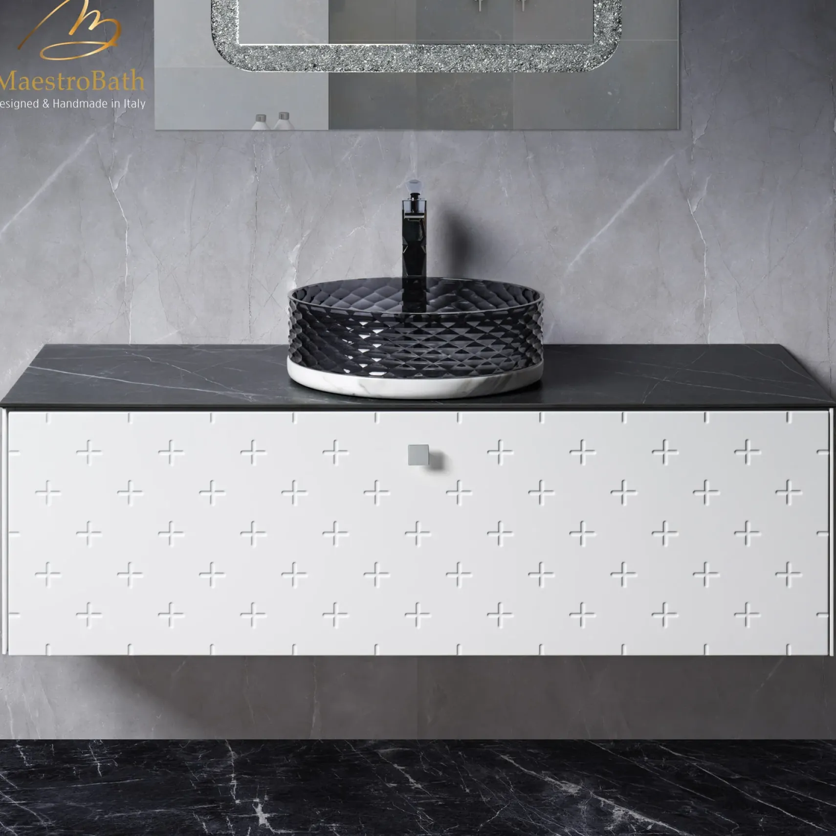 MaestroBath Sogno Modern Bathroom Vanity, White, 48", Wood, VAN-SGN48-WHT
