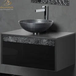 MaestroBath Splendore Modern Single Bathroom Vanity 32", Durable Wood and Murano Crystals, Black, Grey and Black, VAN-SPL32-GRB