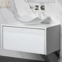 MaestroBath Splendore Modern Single Bathroom Vanity 32", Durable Wood and Murano Crystals, White, VAN-SPL32-WHW