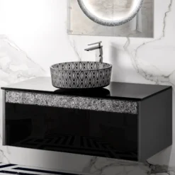 MaestroBath Splendore Modern Single Bathroom Vanity 40", Durable Wood and Murano Crystals, Grey and Black, VAN-SPL40-GRB