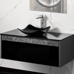MaestroBath Splendore Modern Single Bathroom Vanity 40", Durable Wood and Murano Crystals, Grey and Black, VAN-SPL40-GRB