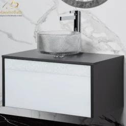 MaestroBath Splendore Modern Single Bathroom Vanity 32", Durable Wood and Murano Crystals, Gray, Grey and White, VAN-SPL32-GRW