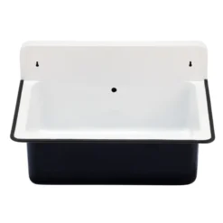 Nantucket Sinks Anchor 19.5" x 14" Irregular Wallmount Iron Bathroom Sink with Accessories, Black/White, NS-ACBS20OF-BLKW