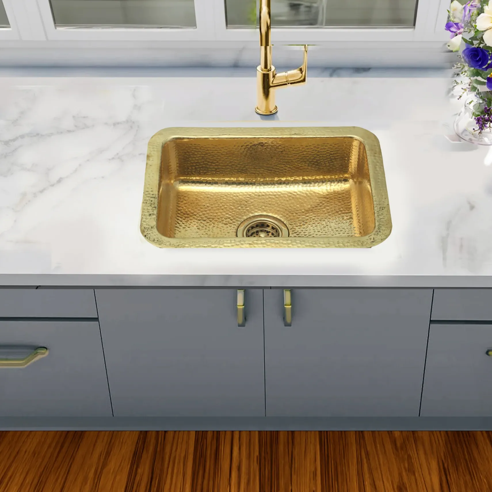 Nantucket Sinks Brightwork 20" Rectangular Brass Bar/Kitchen Sink with Accessories, REB2014