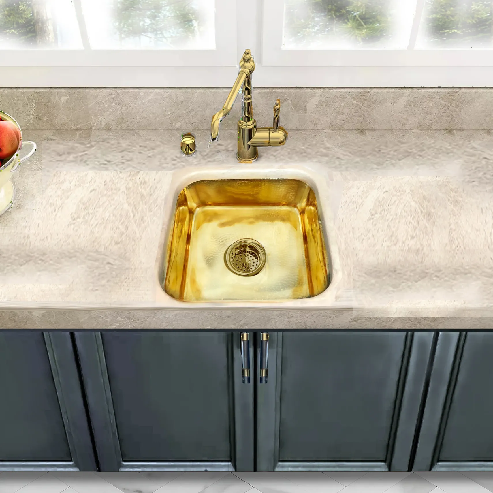 Nantucket Sinks Brightwork Home 17" Square Brass Bar/Prep Sink with Accessories, SQRB-7SM