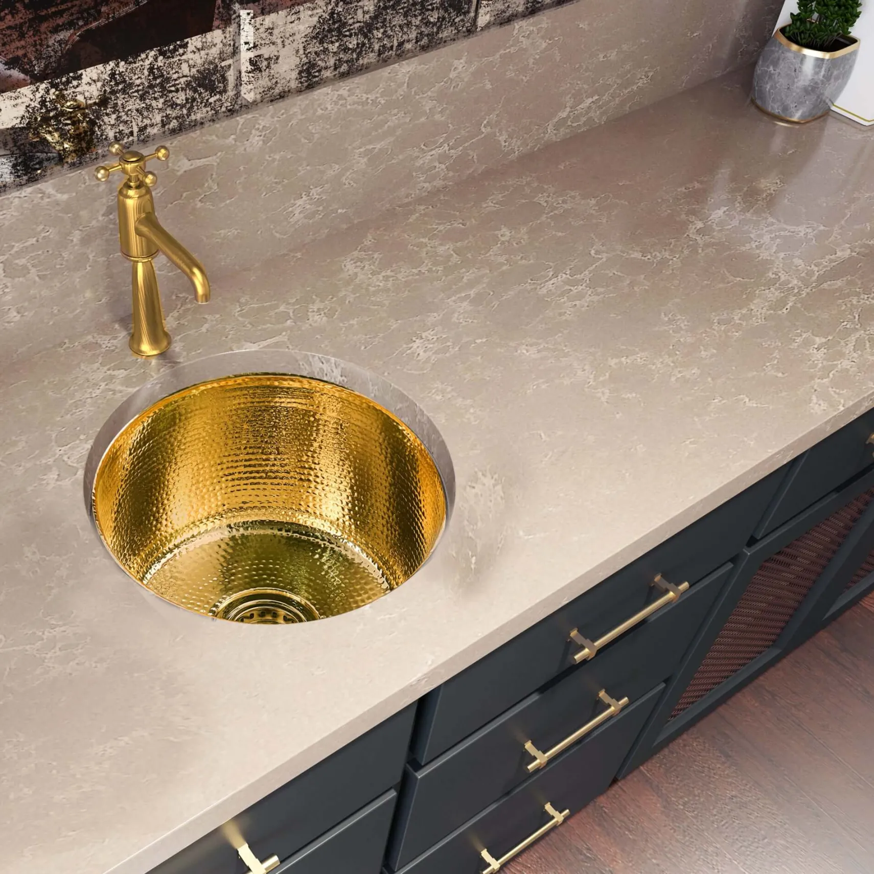 Nantucket Sinks Brightwork Home 15" Round Brass Bar/Kitchen Sink, RS15-UB