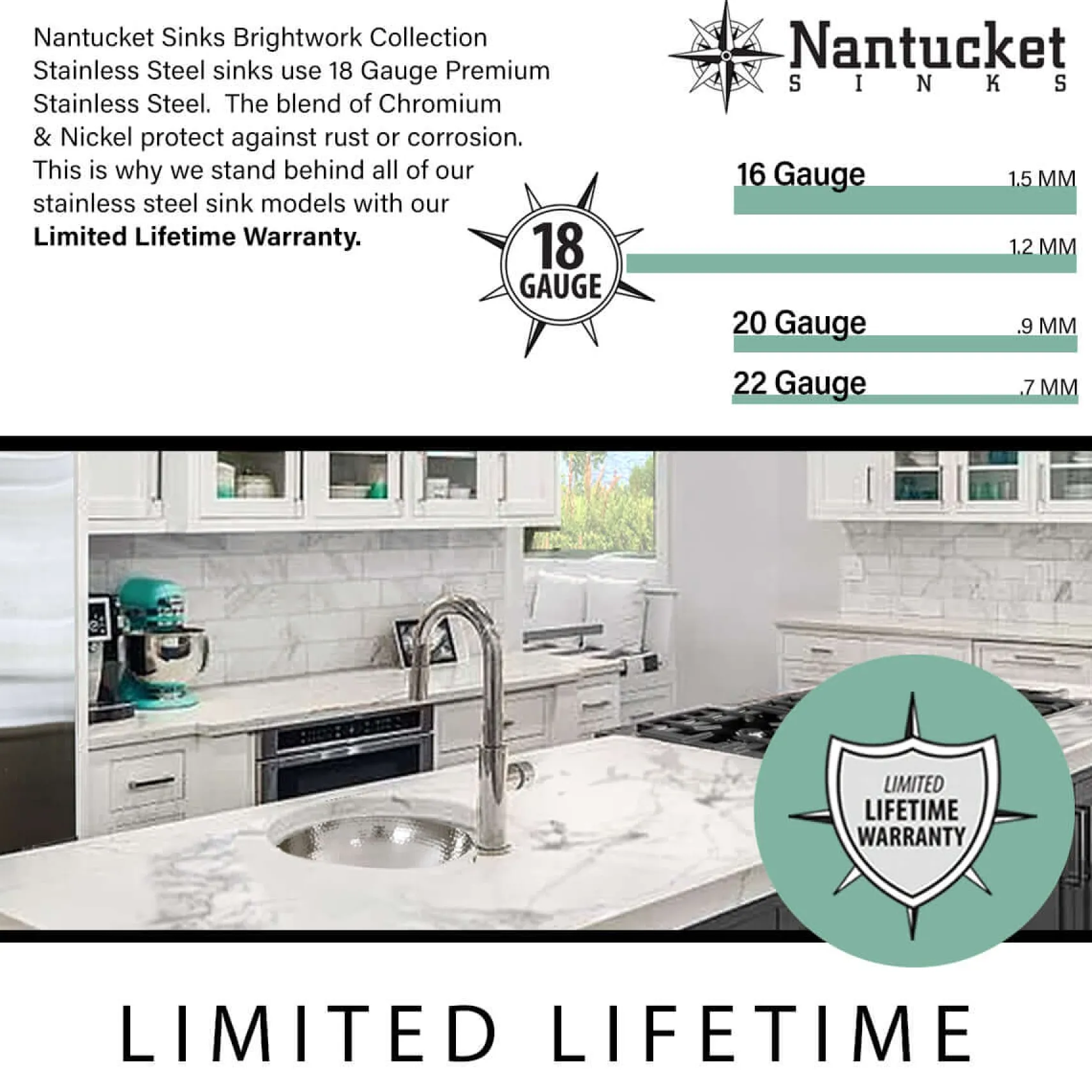 Nantucket Sinks Brightwork Home 20" Rectangle Undermount Stainless Steel Bathroom Sink, Silver, 18 Gauge, TRS-OF