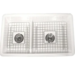 Nantucket Sinks Cape 31" Dual Mount Fireclay Kitchen Sink with Accessories, 60/40 Double Bowl, White, Wellfleet-31OSW