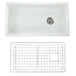Nantucket Sinks Cape 34" Dual Mount Fireclay Kitchen Sink with Accessories, White, Wellfleet-3419W