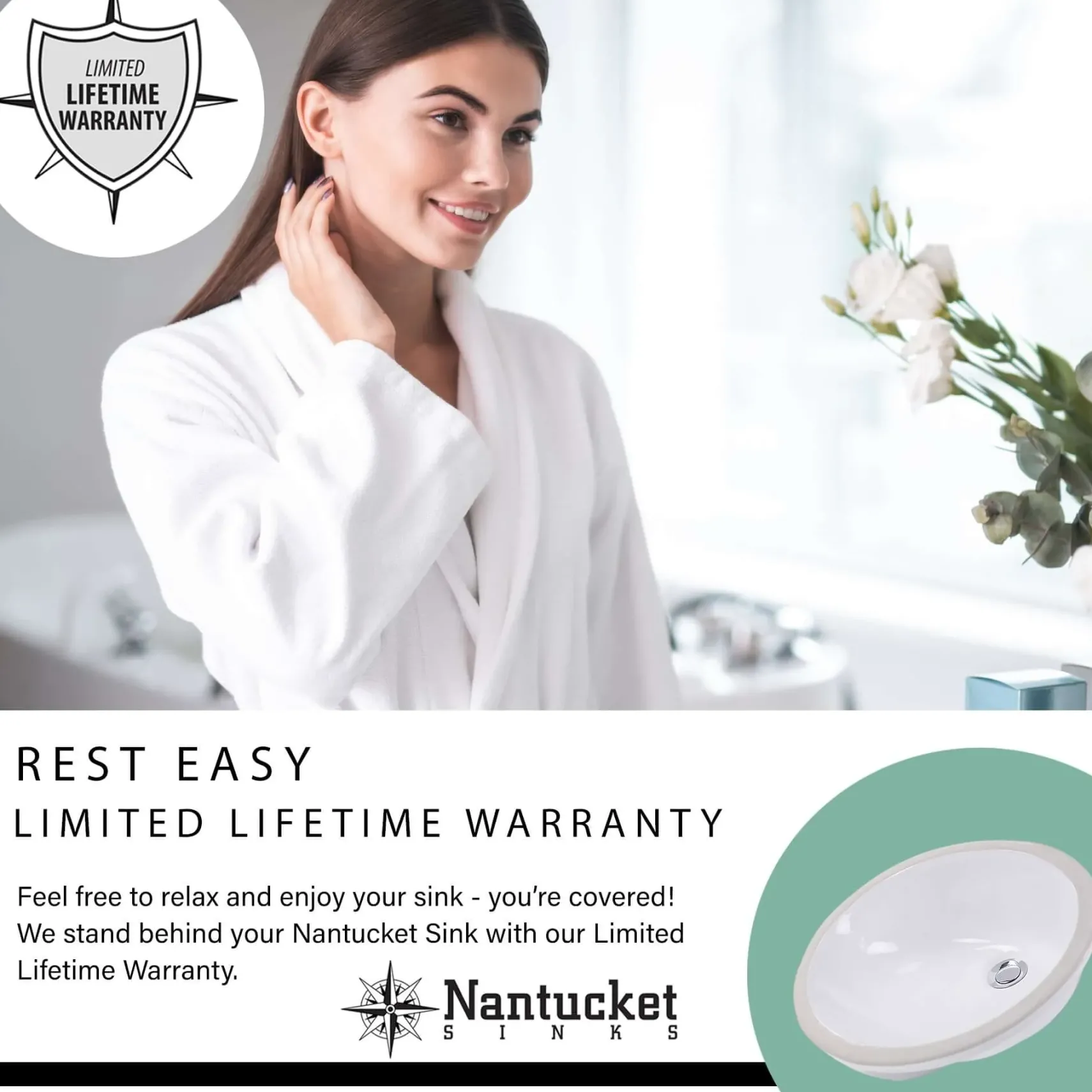 Nantucket Sinks Great Point 19.7.5" x 16" Rectangular Undermount Ceramic - Vitreous China Bathroom Sink with Accessories, White, UM-2016C-W