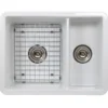 Nantucket Sinks Island 24" Dual Mount Fireclay Kitchen Sink with Accessories, 67/33 Double Bowl, White, ISFC24x18W-DB2