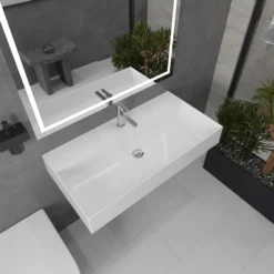 Nantucket Sinks Newport 36" x 18" Rectangle Wallmount Fireclay Bathroom Sink with Accessories, White, NS-NPCS36W